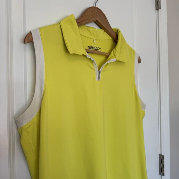 Nike Women's Golf Polo Shirt Tank Size XL Dri-Fit Sport Sleeveless Yellow White - Picture 4 of 11